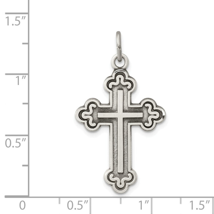 Million Charms 925 Sterling Silver Antiqued Budded Relgious Cross Pendant