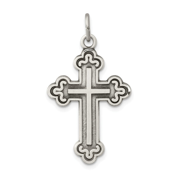 Million Charms 925 Sterling Silver Antiqued Budded Relgious Cross Pendant