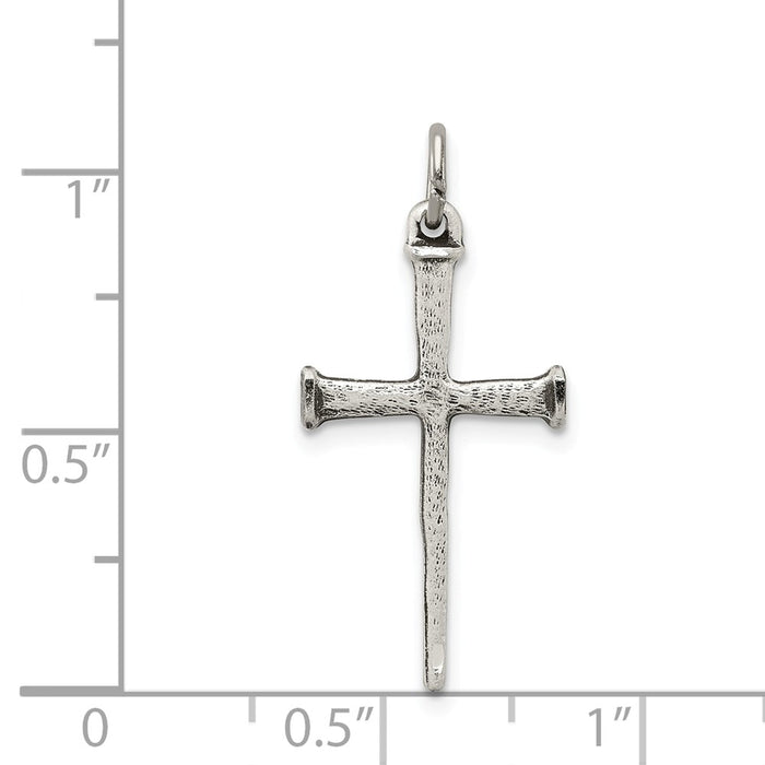 Million Charms 925 Sterling Silver Antiqued Nail Relgious Cross Pendant