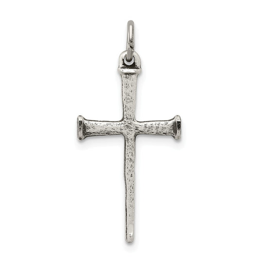 Million Charms 925 Sterling Silver Antiqued Nail Relgious Cross Pendant