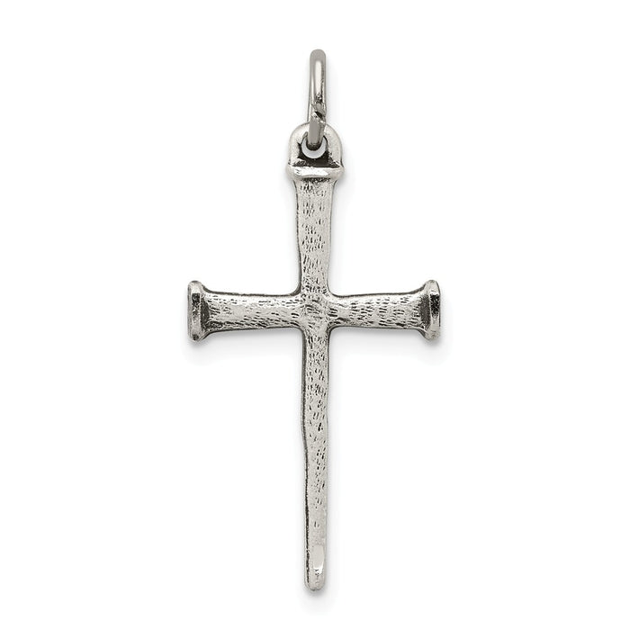 Million Charms 925 Sterling Silver Antiqued Nail Relgious Cross Pendant