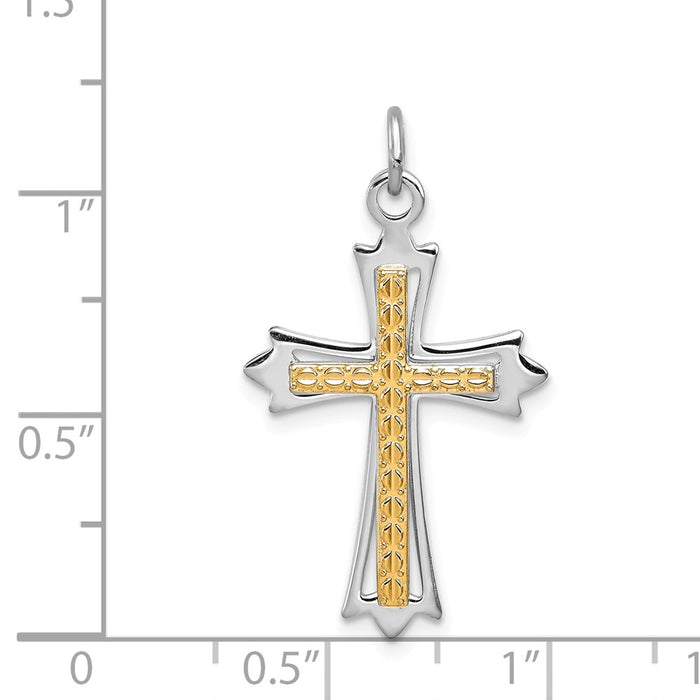 Million Charms 925 Sterling Silver Rhodium-Plated & Gold-Plated Relgious Cross Pendant