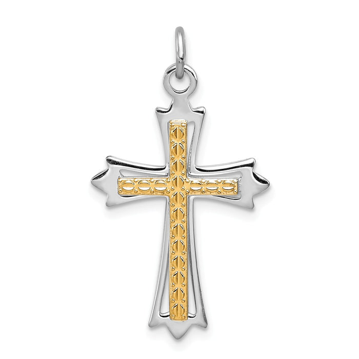 Million Charms 925 Sterling Silver Rhodium-Plated & Gold-Plated Relgious Cross Pendant