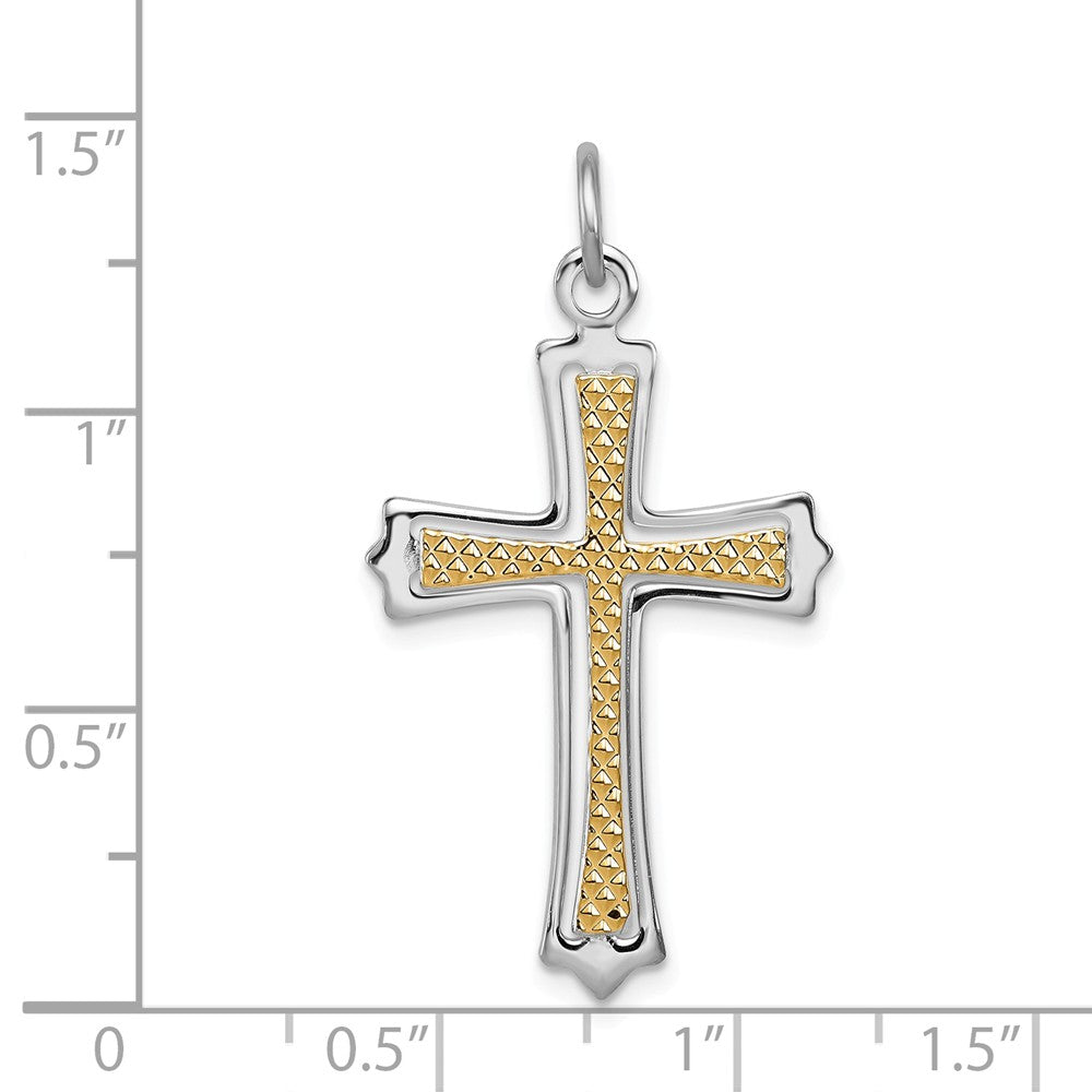 Million Charms 925 Sterling Silver Rhodium-Plated & Gold-Plated Relgious Cross Pendant