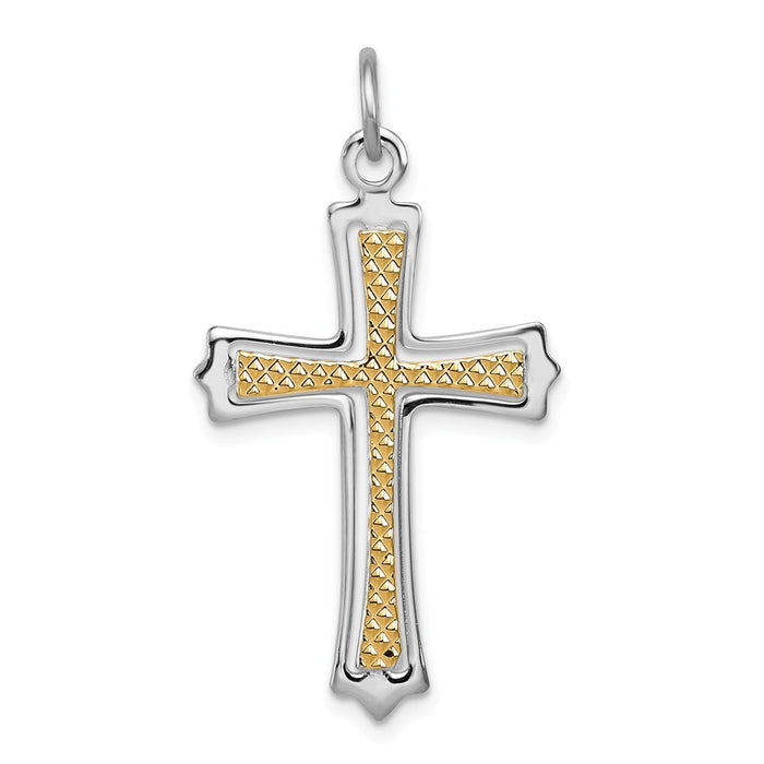 Million Charms 925 Sterling Silver Rhodium-Plated & Gold-Plated Relgious Cross Pendant