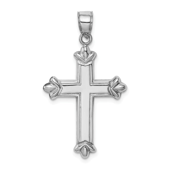 Million Charms 925 Sterling Silver Rhodium-Plated Fleur-De-Lis Relgious Cross Pendant