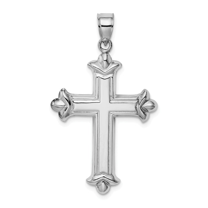 Million Charms 925 Sterling Silver Rhodium-Plated Fleur-De-Lis Relgious Cross Pendant