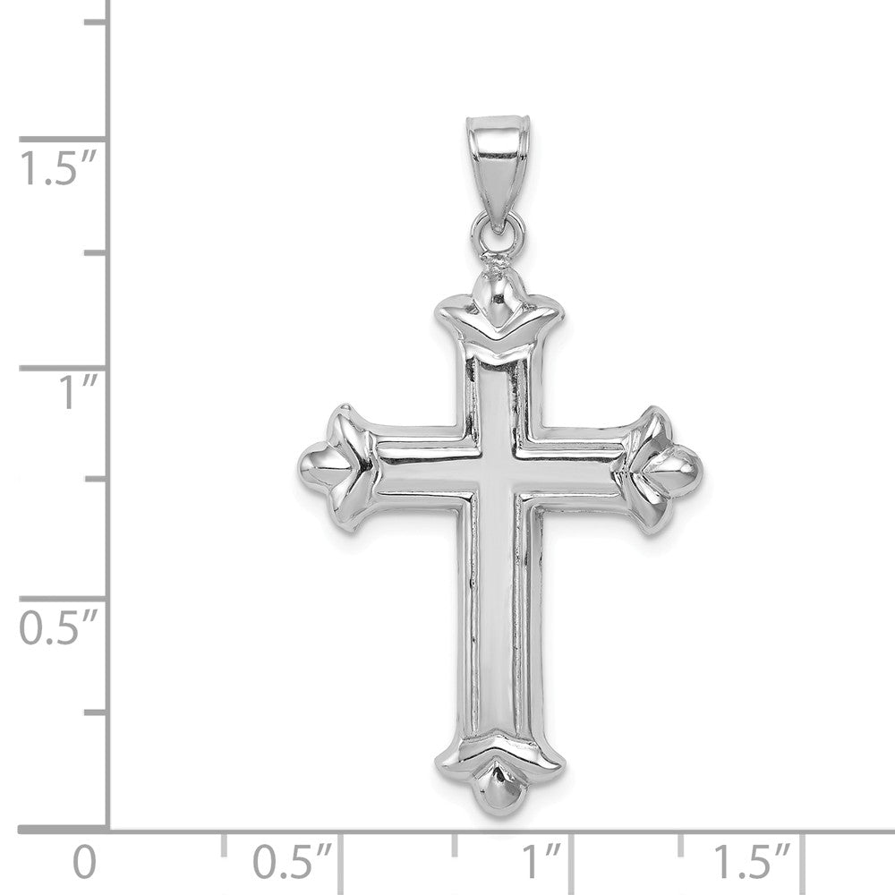 Million Charms 925 Sterling Silver Rhodium-Plated Fleur-De-Lis Relgious Cross Pendant