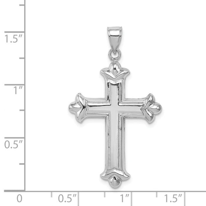 Million Charms 925 Sterling Silver Rhodium-Plated Fleur-De-Lis Relgious Cross Pendant