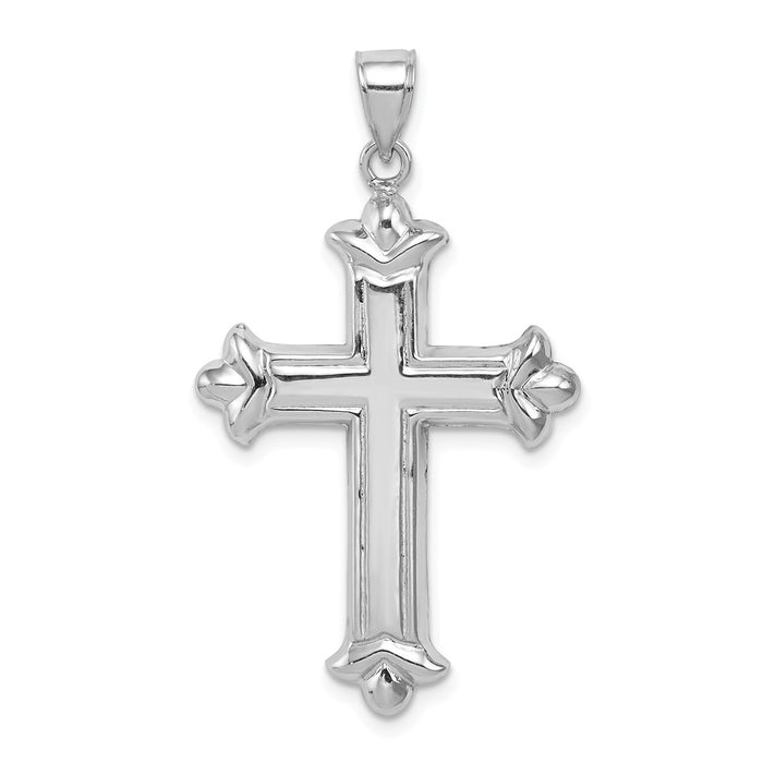 Million Charms 925 Sterling Silver Rhodium-Plated Fleur-De-Lis Relgious Cross Pendant