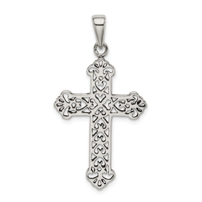 Million Charms 925 Sterling Silver Antiqued Fleur De Lis Relgious Cross Pendant