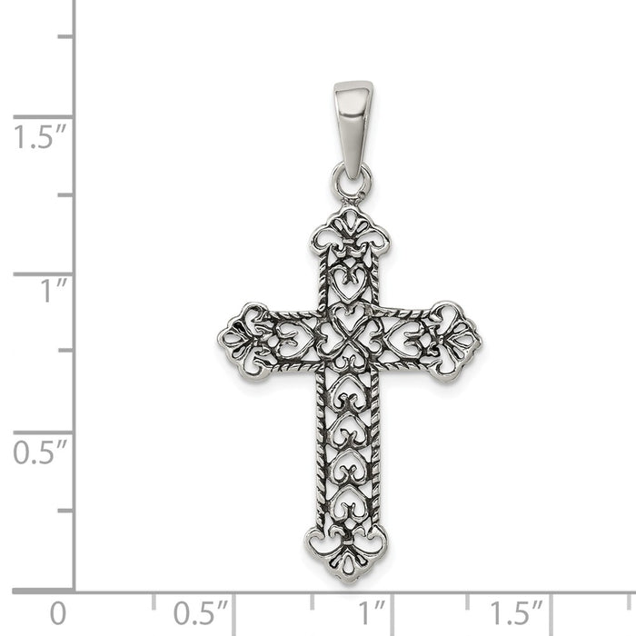 Million Charms 925 Sterling Silver Antiqued Fleur De Lis Relgious Cross Pendant