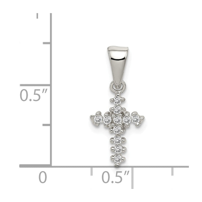 Million Charms 925 Sterling Silver Rhodium-Plated (Cubic Zirconia) CZ Relgious Cross Pendant