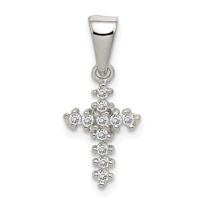 Million Charms 925 Sterling Silver Rhodium-Plated (Cubic Zirconia) CZ Relgious Cross Pendant