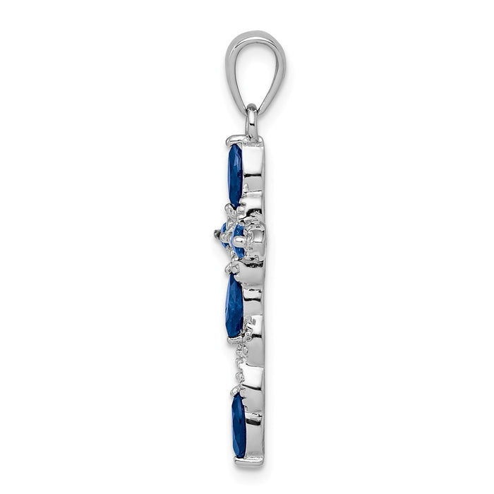 Million Charms 925 Sterling Silver Rhodium-Plated Sapphire & Diamond Relgious Cross Pendant