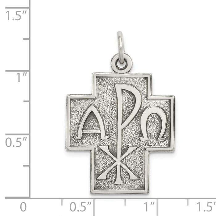 Million Charms 925 Sterling Silver Antiqued Alpha Omega Relgious Cross Pendant