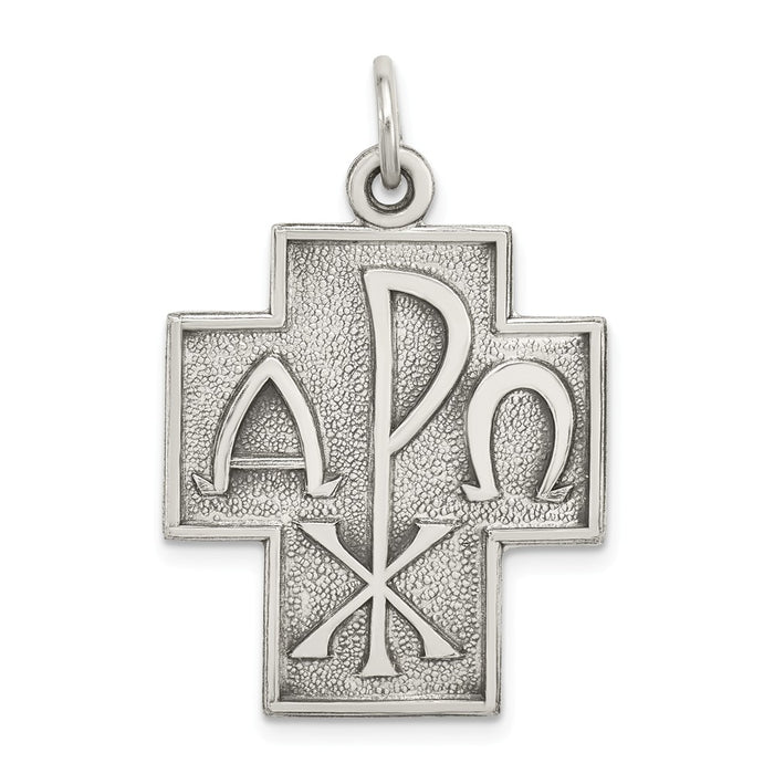 Million Charms 925 Sterling Silver Antiqued Alpha Omega Relgious Cross Pendant