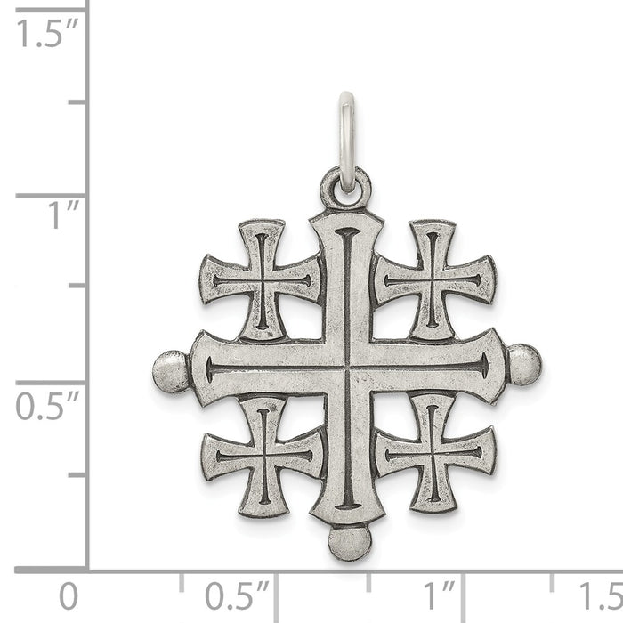 Million Charms 925 Sterling Silver Antiqued Jerusalem Relgious Cross Pendant