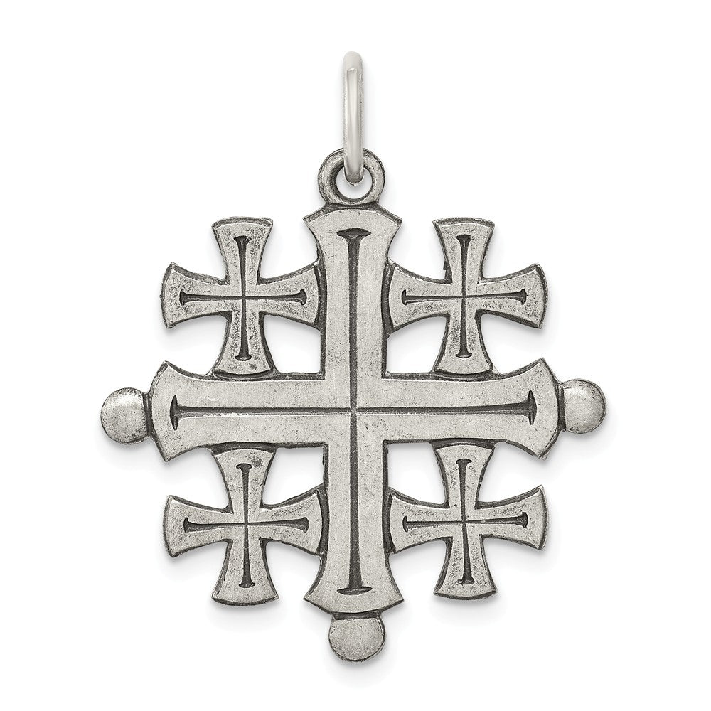 Million Charms 925 Sterling Silver Antiqued Jerusalem Relgious Cross Pendant