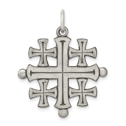 Million Charms 925 Sterling Silver Antiqued Jerusalem Relgious Cross Pendant