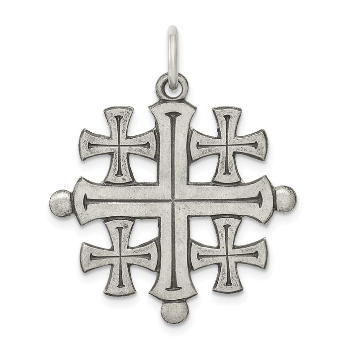 Million Charms 925 Sterling Silver Antiqued Jerusalem Relgious Cross Pendant