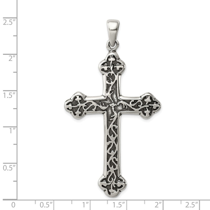 Million Charms 925 Sterling Silver Antiqued Thorn Relgious Cross Pendant