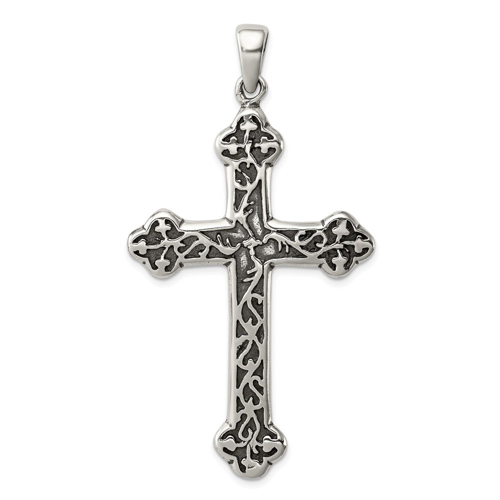 Million Charms 925 Sterling Silver Antiqued Thorn Relgious Cross Pendant