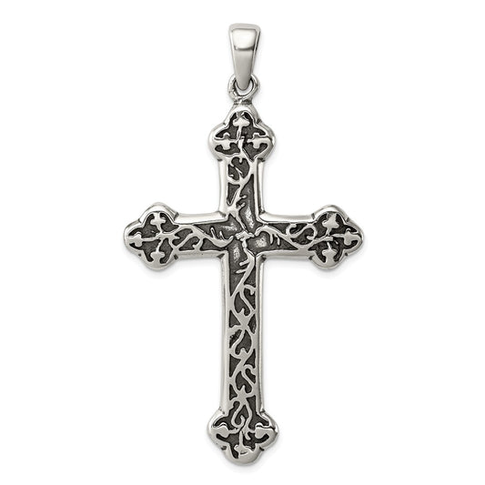 Million Charms 925 Sterling Silver Antiqued Thorn Relgious Cross Pendant