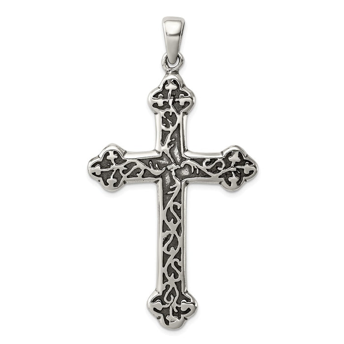 Million Charms 925 Sterling Silver Antiqued Thorn Relgious Cross Pendant