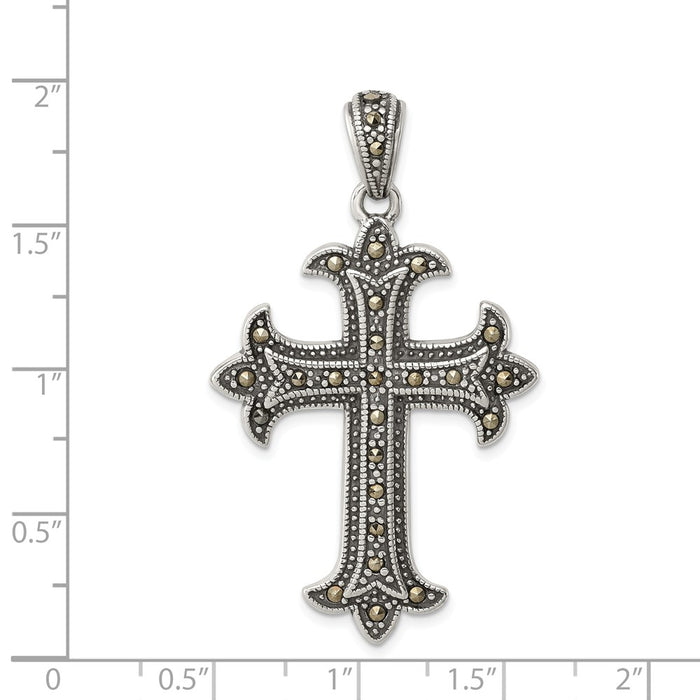 Million Charms 925 Sterling Silver Marcasite Relgious Cross Pendant