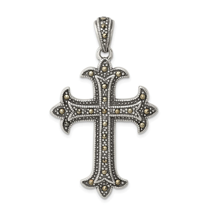 Million Charms 925 Sterling Silver Marcasite Relgious Cross Pendant