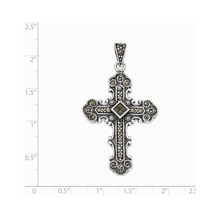 Million Charms 925 Sterling Silver Marcasite Relgious Cross Pendant