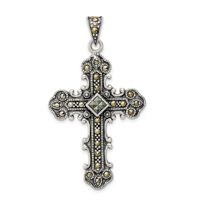 Million Charms 925 Sterling Silver Marcasite Relgious Cross Pendant