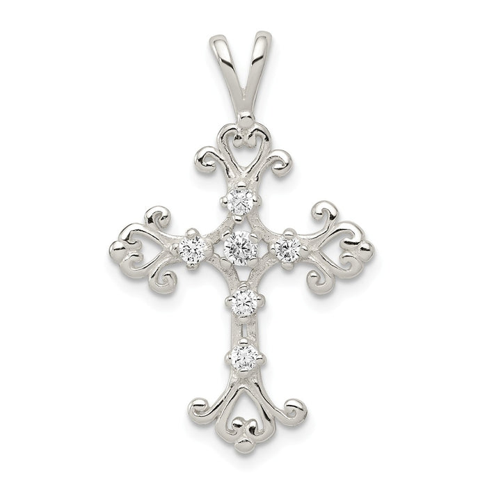 Million Charms 925 Sterling Silver (Cubic Zirconia) CZ Relgious Cross Pendant