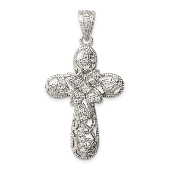 Million Charms 925 Sterling Silver (Cubic Zirconia) CZ Relgious Cross Pendant