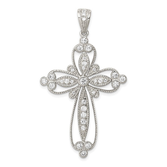 Million Charms 925 Sterling Silver (Cubic Zirconia) CZ Filigree Relgious Cross Pendant