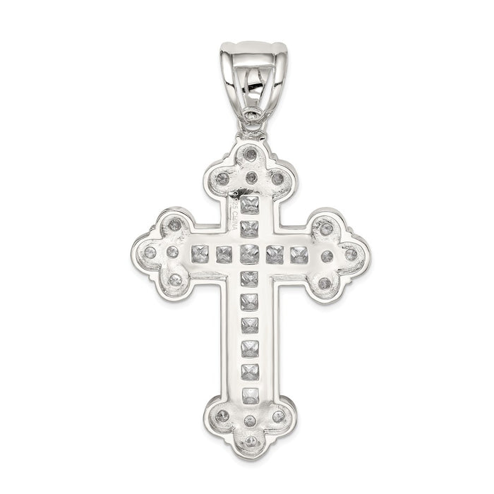 Million Charms 925 Sterling Silver (Cubic Zirconia) CZ Budded Relgious Cross Pendant