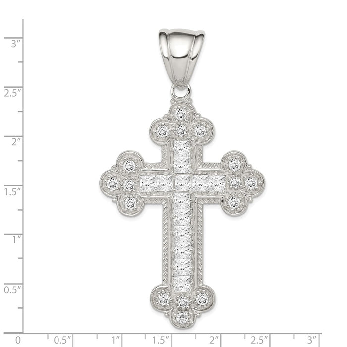 Million Charms 925 Sterling Silver (Cubic Zirconia) CZ Budded Relgious Cross Pendant