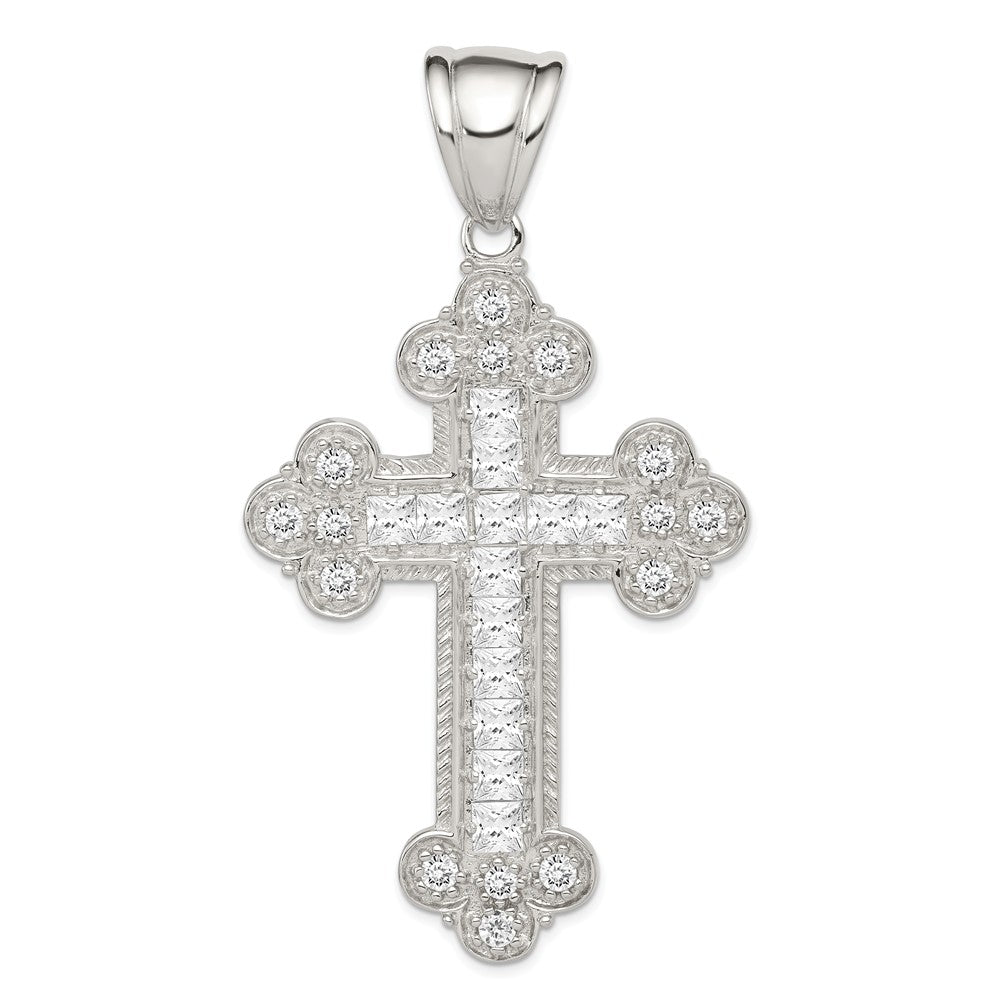 Million Charms 925 Sterling Silver (Cubic Zirconia) CZ Budded Relgious Cross Pendant