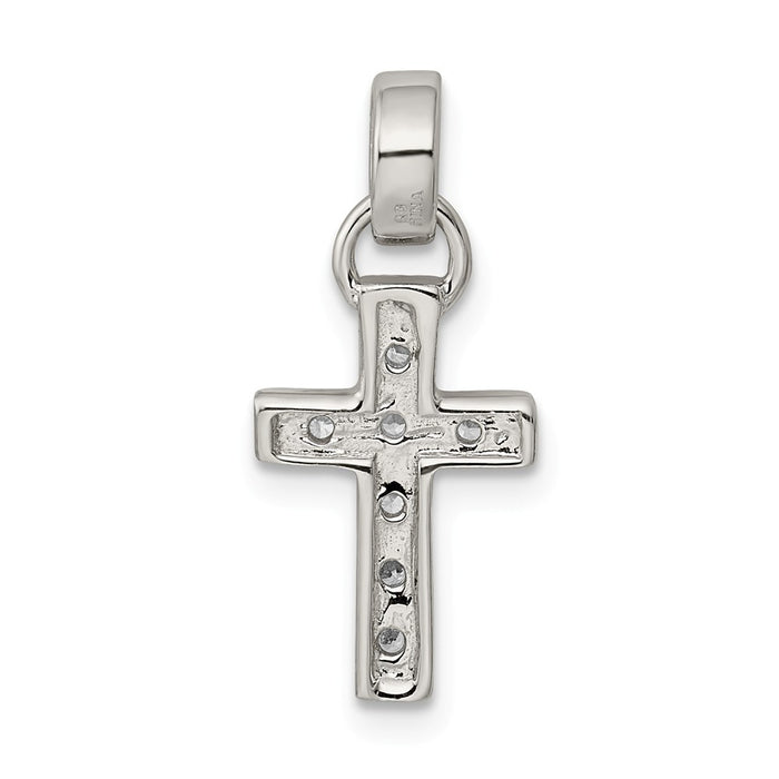 Million Charms 925 Sterling Silver Rhodium-Plated (Cubic Zirconia) CZ Latin Relgious Cross Pendant