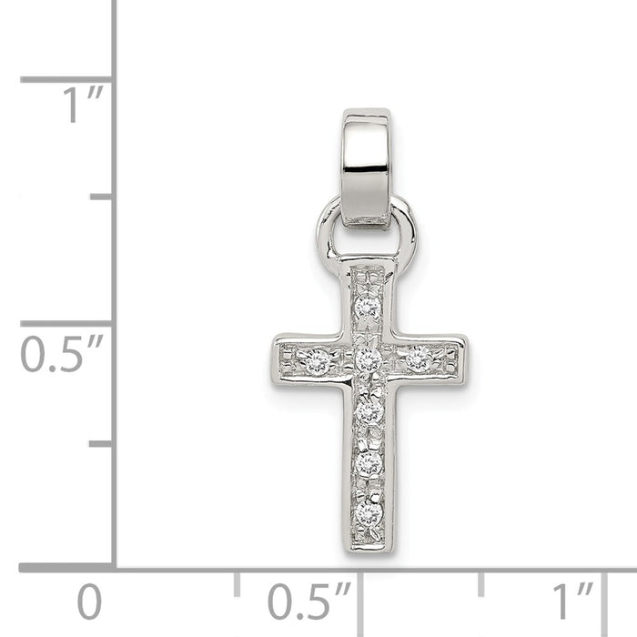 Million Charms 925 Sterling Silver Rhodium-Plated (Cubic Zirconia) CZ Latin Relgious Cross Pendant