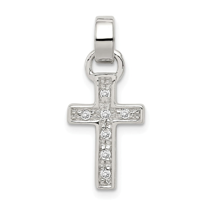 Million Charms 925 Sterling Silver Rhodium-Plated (Cubic Zirconia) CZ Latin Relgious Cross Pendant