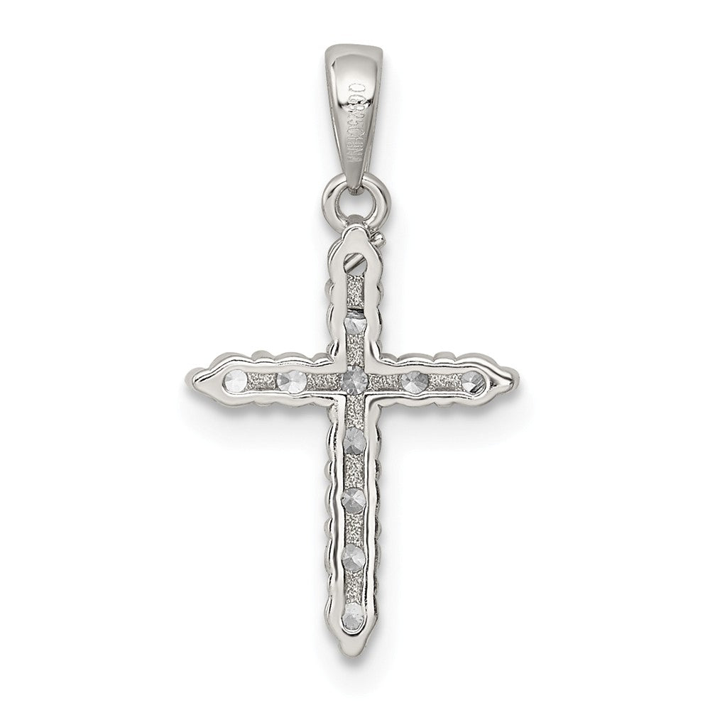 Million Charms 925 Sterling Silver Rhodium-Plated (Cubic Zirconia) CZ Relgious Cross Pendant