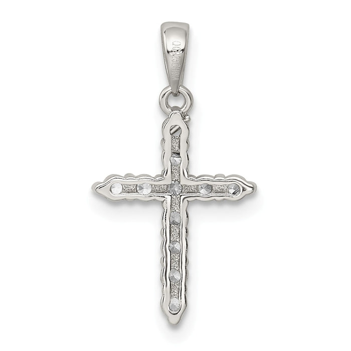 Million Charms 925 Sterling Silver Rhodium-Plated (Cubic Zirconia) CZ Relgious Cross Pendant