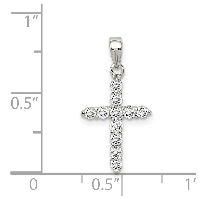 Million Charms 925 Sterling Silver Rhodium-Plated (Cubic Zirconia) CZ Relgious Cross Pendant