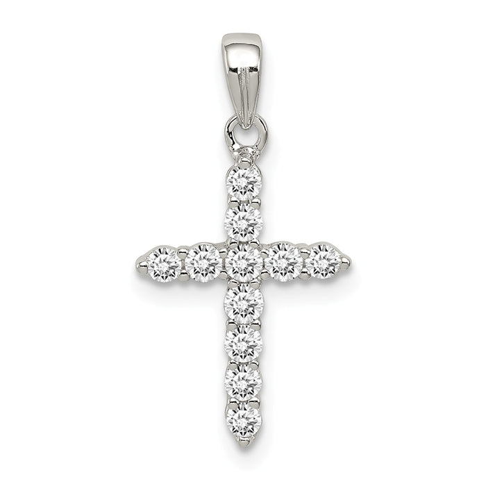 Million Charms 925 Sterling Silver Rhodium-Plated (Cubic Zirconia) CZ Relgious Cross Pendant