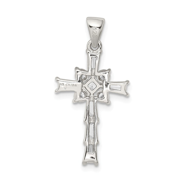 Million Charms 925 Sterling Silver Rhodium-Plated (Cubic Zirconia) CZ Latin Relgious Cross Pendant