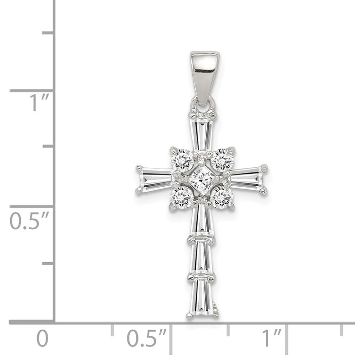 Million Charms 925 Sterling Silver Rhodium-Plated (Cubic Zirconia) CZ Latin Relgious Cross Pendant