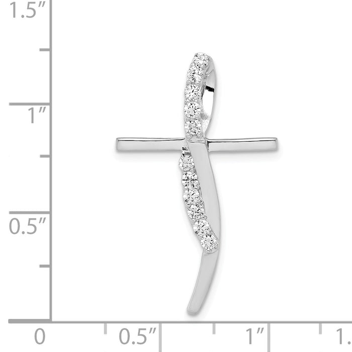 Million Charms 925 Sterling Silver Rhodium-Plated (Cubic Zirconia) CZ Relgious Cross Pendant