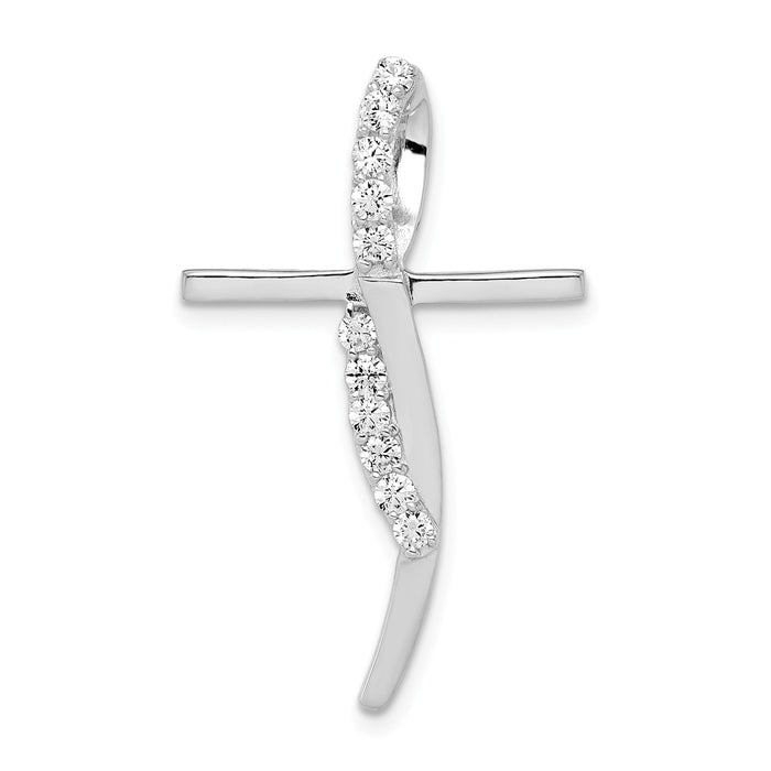 Million Charms 925 Sterling Silver Rhodium-Plated (Cubic Zirconia) CZ Relgious Cross Pendant